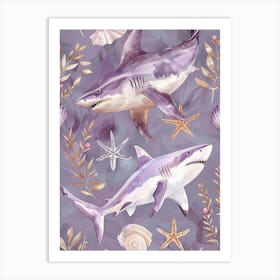 Purple Scalloped Hammerhead Shark 2 Art Print