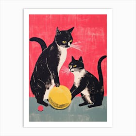 Two Cats Playing With A Ball Art Print