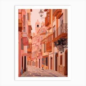 Cadiz Spain 2 Vintage Pink Travel Illustration Art Print