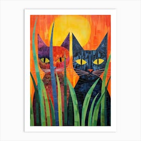 Colourful Cats In The Long Grass 3 Art Print