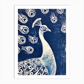 Peacock Pattern Linocut Inspired 1 Art Print
