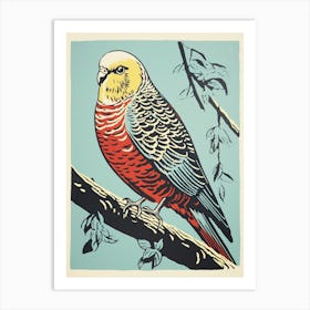 Vintage Bird Linocut Budgerigar 2 Art Print