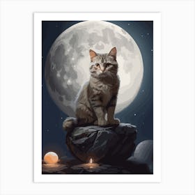 Cat In The Moonlight Art Print