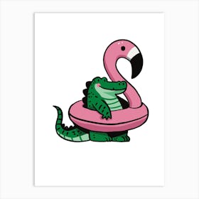 Flamingo And Crocodile Art Print
