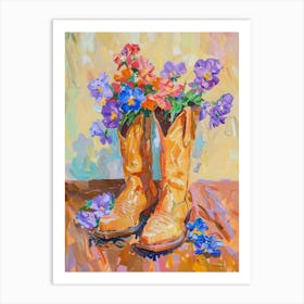Cowboy Boots And Wildflowers Violets Art Print