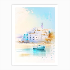 Paros Greece Watercolour Pastel Tropical Destination Art Print