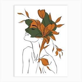 Female Face With Flowers Art Print