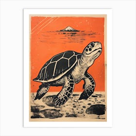 Turtle, Woodblock Animal  Drawing 2 Art Print
