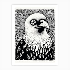 B&W Bird Linocut Crested Caracara 1 Art Print