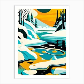 Snow Melting Into Water Waterscape Midcentury 1 Art Print