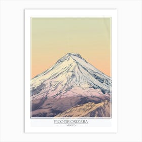 Pico De Orizaba Mexico Color Line Drawing 2 Poster Art Print