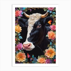 Cow With Flowers 1 Art Print