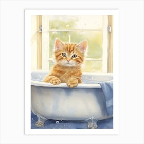 Manx Cat In Bathtub Botanical Bathroom 2 Art Print