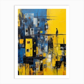 Hometown in yellow and blue Art Print