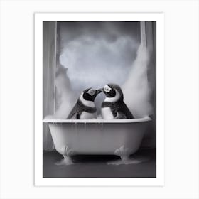 Bathing Penguins Art Print