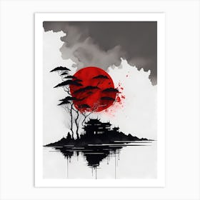 Chinese Ink Painting Landscape Sunset (19) Art Print