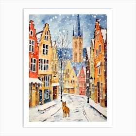 Cat In The Streets Of Bruges   Belgium With Snowd 2 Art Print