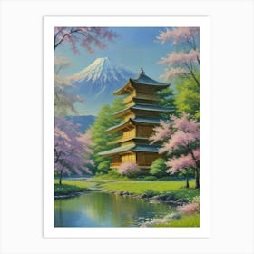 Pagoda Of Fuji Cherry Blossoms Mount Fuji Japan Art Print