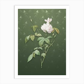 Vintage White Bengal Rose Botanical on Lunar Green Pattern n.0209 Art Print