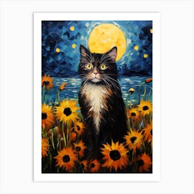 Cat Sunflowers 6 Art Print