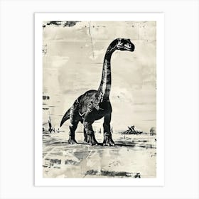 Diplodocus Dinosaur Black Ink Illustration 2 Art Print