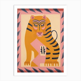 Pink Folk Tiger 5 Art Print