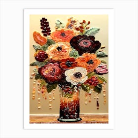 Beaded Flowers In A Vase Art Print