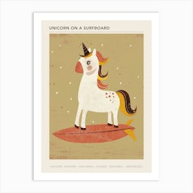 Unicorn On A Surfboard Muted Pastels 1 Poster Art Print