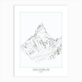 Ama Dablam Nepal Line Drawing 7 Poster Art Print