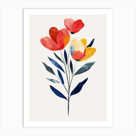 Red And Yellow Flowers, Boho, Minimalism Art Print