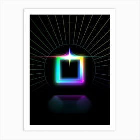 Neon Geometric Glyph in Candy Blue and Pink with Rainbow Sparkle on Black n.0316 Art Print