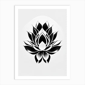 Lotus Flower, Buddhist Symbol Black And White Geometric 6 Art Print