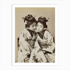 Two Girls Wearing Flowerd Kimonos Art Print