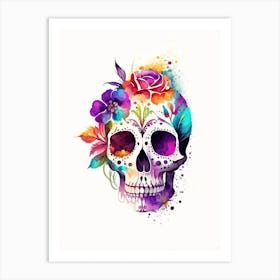 Skull With Watercolor Effects 2 Mexican Art Print