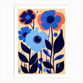 Blue Flower Illustration Poppy 3 Art Print