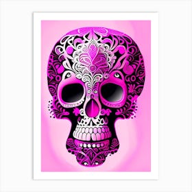 Skull With Intricate Henna Designs 3 Pink Pop Art Art Print