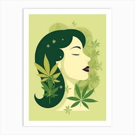 Woman With Marijuana Leaves Art Print