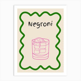 Negroni Doodle Poster Green & Pink Art Print