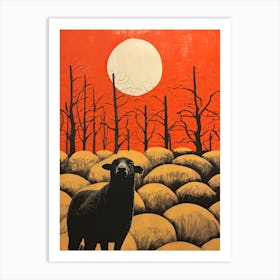 Sheep, Woodblock Animal  Drawing 2 Art Print