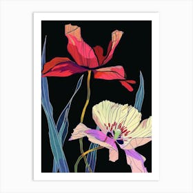 Neon Flowers On Black Poppy 2 Art Print