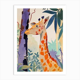 Giraffe Scratching Against The Tree Portrait 4 Art Print