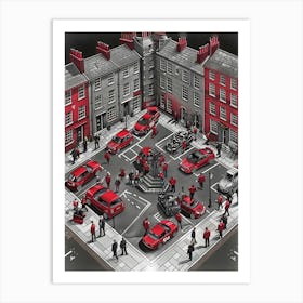 Red Cars In The Square Art Print