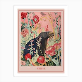 Floral Animal Painting Walrus Poster Art Print