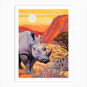 Rhino At Sunrise Collage Style 4 Art Print