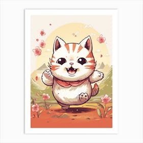 Kawaii Cat Drawings Running 3 Art Print