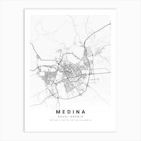 Medina Saudi Arabia White Map Art Print