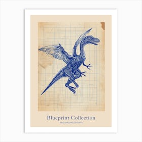 Protarchaeopteryx Dinosaur Blue Print Sketch 3 Poster Art Print