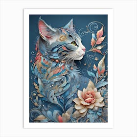 Cat With Flowers Art Print