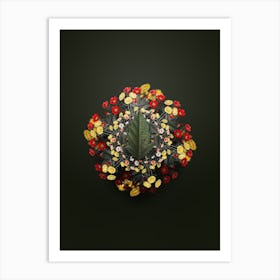 Vintage Crabapple Floral Wreath on Olive Green n.0208 Art Print