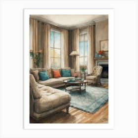 Living Room Drawing Art Print